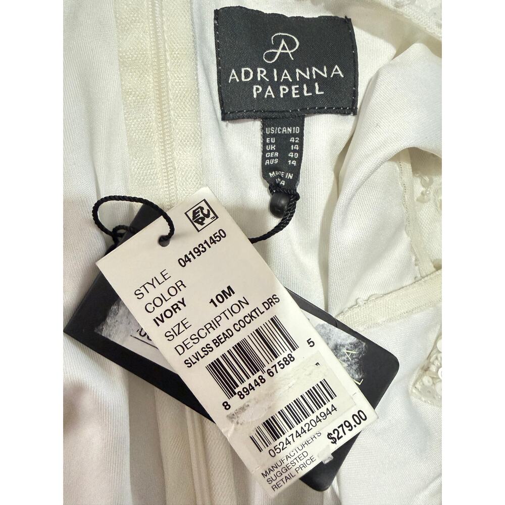 NWT ADRIANNA PAPELL IVORY WHITE SILVER 3D FLORAL SEQUIN BEADED SHORT COCKTAIL - Picture 5 of 9